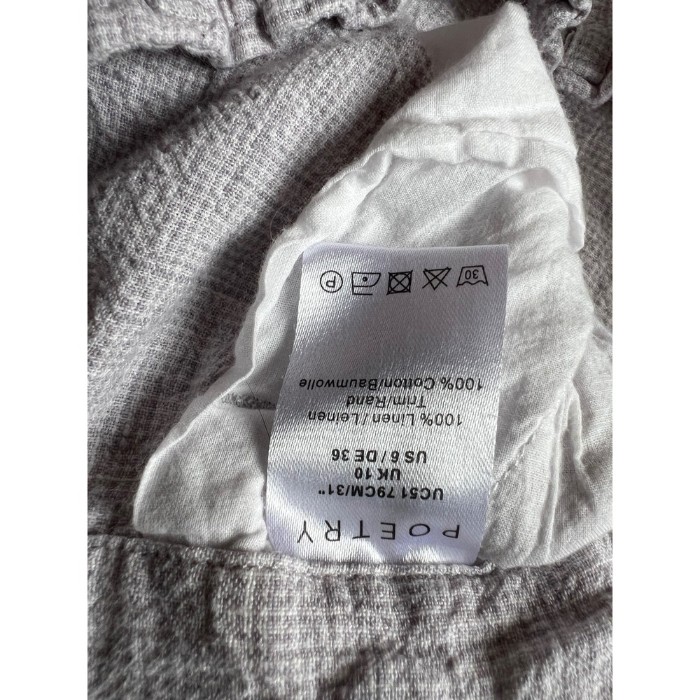 Poetry Women Grey Textured Linen Blend Wide Leg Trousers High Waist Pants Size 6 - Picture 9 of 10